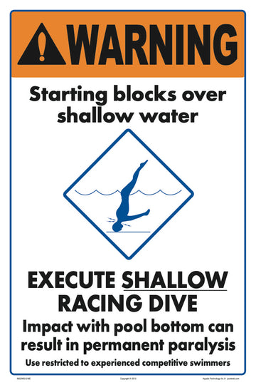 Execute Shallow Racing Dive Warning Sign - 12 x 18 Inches on Heavy-Duty Aluminum