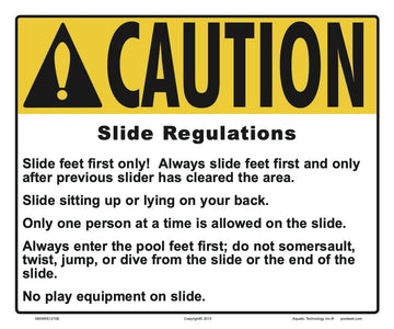 Arkansas/New Mexico Slide Regulations Caution Sign - 12 x 10 Inches on Styrene Plastic