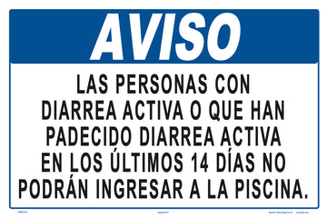 Notice Persons With Diarrhea Sign in Spanish - 18 x 12 Inches on Styrene Plastic