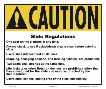 Slide Regulations Caution Sign - 12 x 10 Inches on Styrene Plastic