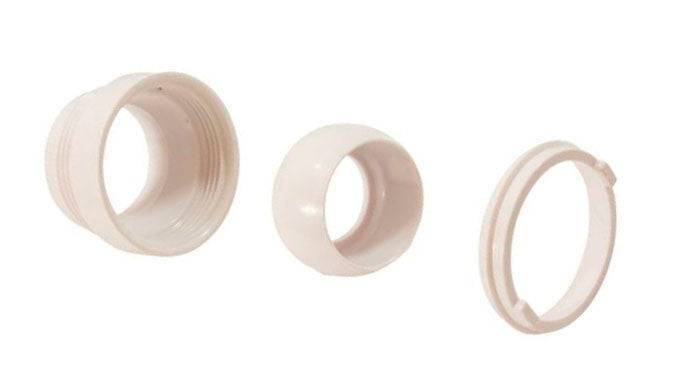 Return Fitting Extender With Eyeball and Nut - 1-1/2 Inch MPT and 3/4 Inch Orifice - White