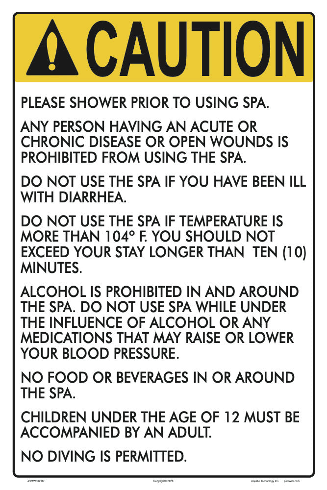 Michigan Spa Rules Caution Sign - 12 x 18 Inches on Heavy-Duty Aluminum