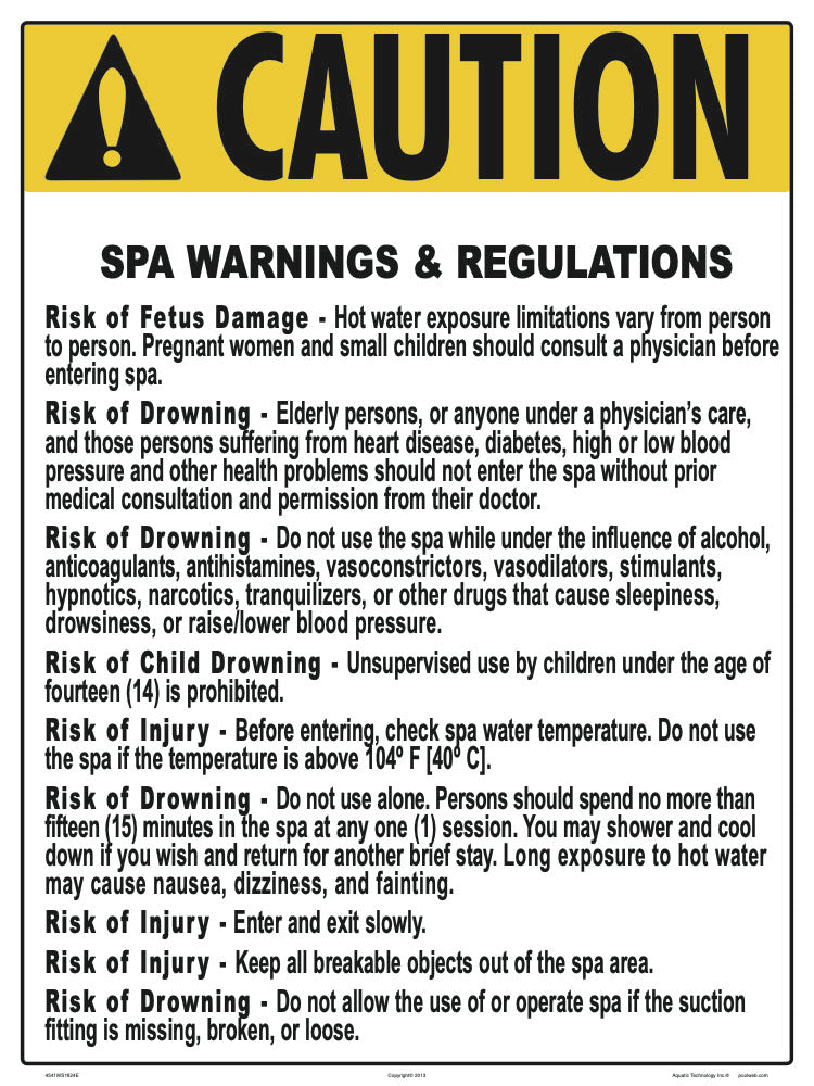 Virginia Spa Warnings and Regulations Sign - 18 x 24 Inches on Heavy-Duty Aluminum