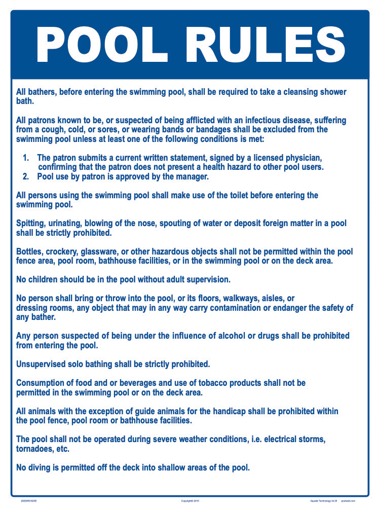 California Pool Rules Sign - 18 x 24 Inches on Styrene Plastic