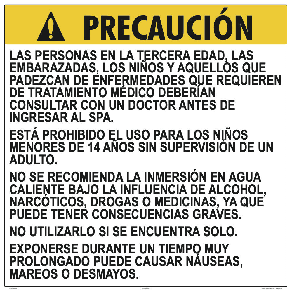 California Spa Regulations Caution Sign in Spanish - 30 x 30 Inches on Heavy-Duty Aluminum