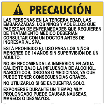 California Spa Regulations Caution Sign in Spanish - 30 x 30 Inches on Heavy-Duty Aluminum