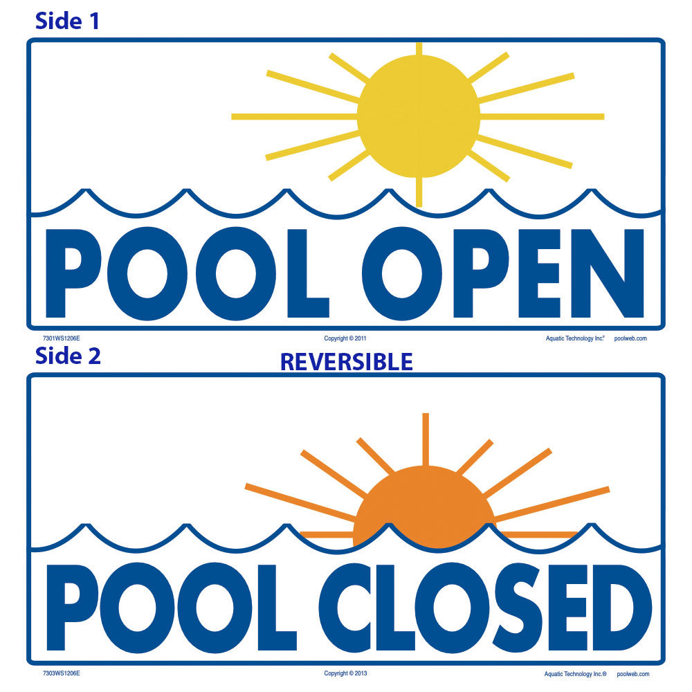 Pool Open/Closed Double-Sided Sign - 12 x 6 Inches on Heavy-Duty Aluminum