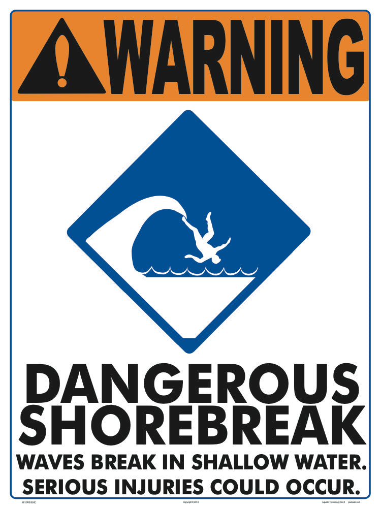 Dangerous Shorebreak Warning Sign - 18 x 24 Inches on Heavy-Duty Dibond Aluminum