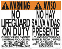 No Lifeguard Warning Sign in English/Spanish (No Age) - 30 x 24 Inches on Styrene Plastic