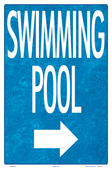 Swimming Pool Arrow Right (Water Background) Sign - 12 x 18 Inches on Styrene Plastic