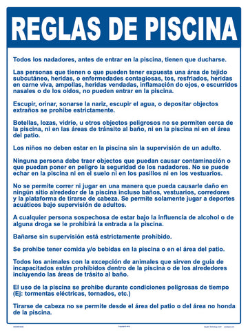 Pool Rules Sign in Spanish - 18 x 24 Inches on Heavy-Duty Aluminum