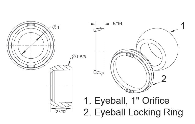 Eyeball and Nut Replacement - 1 Inch Orifice - White