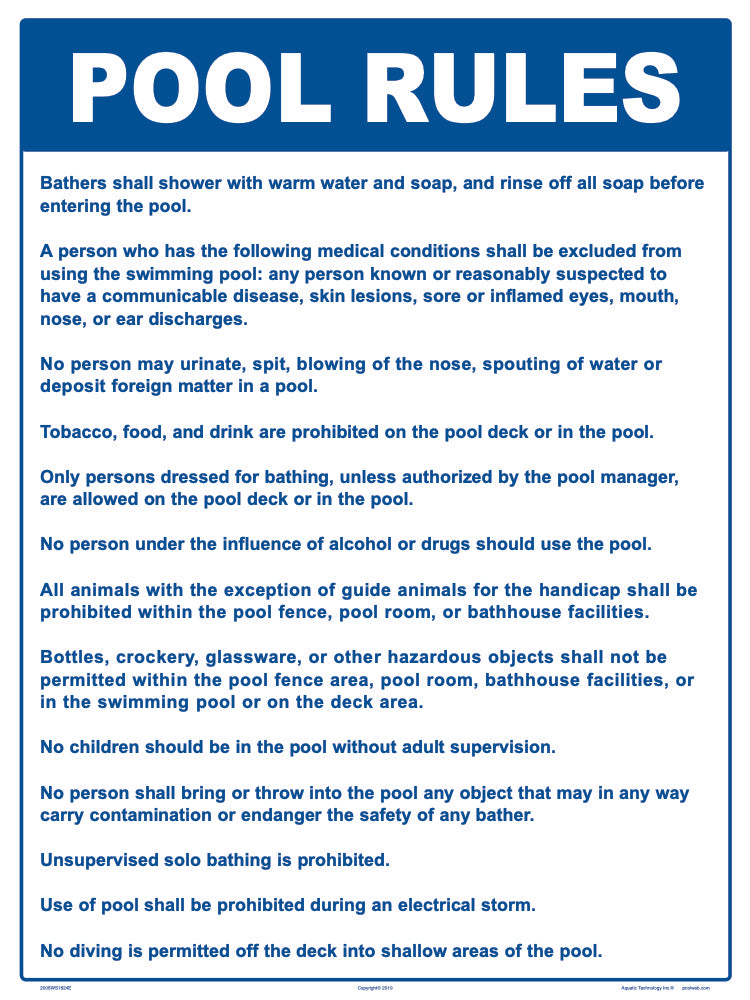 Alaska Pool Rules Sign - 18 x 24 Inches on Styrene Plastic
