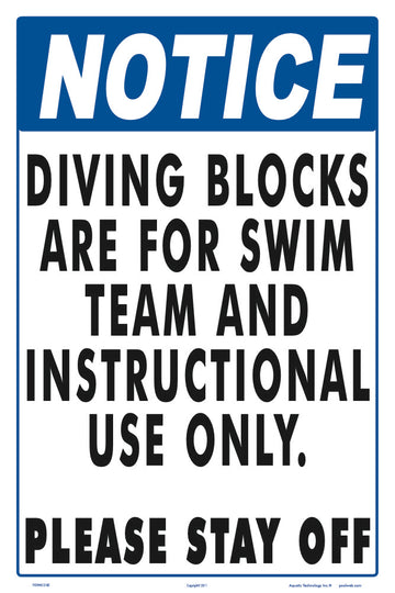 Notice Diving Blocks for Swim Team Sign - 12 x 18 Inches on Heavy-Duty Aluminum