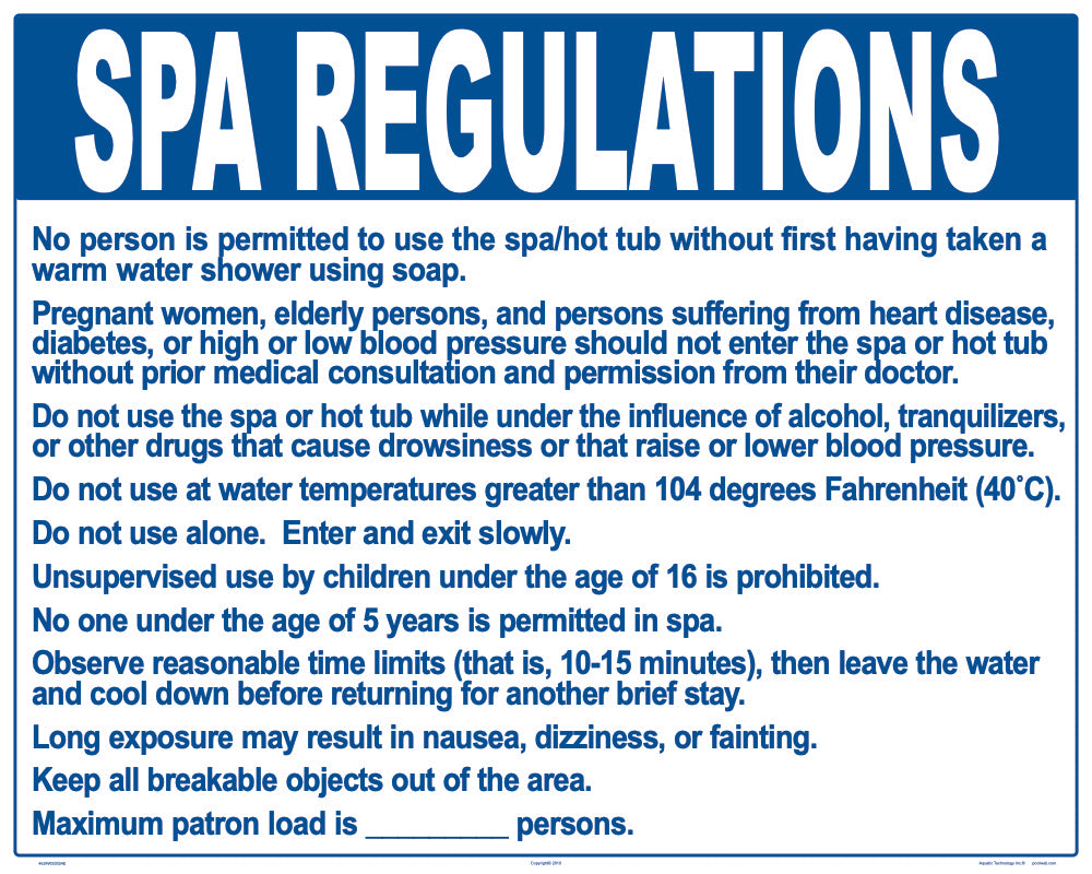 Nebraska Spa Regulations Sign - 30 x 24 Inches on Heavy-Duty Aluminum (Customize or Leave Blank)