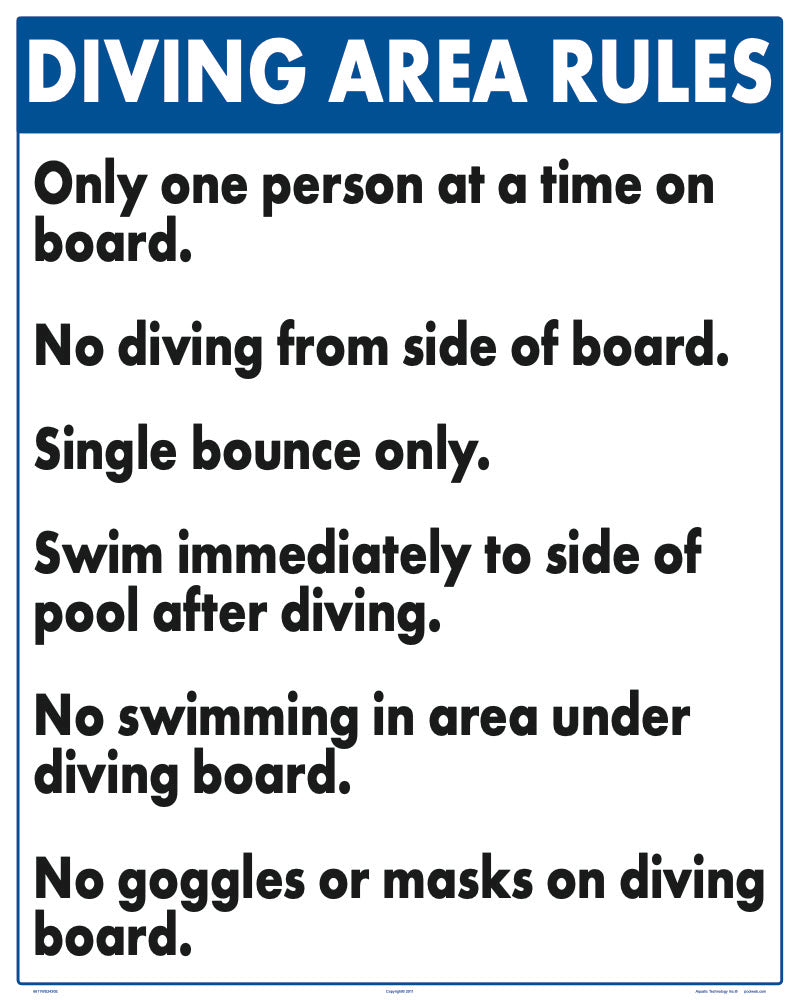 Diving Area Rules Sign - 24 x 30 Inches on Styrene Plastic
