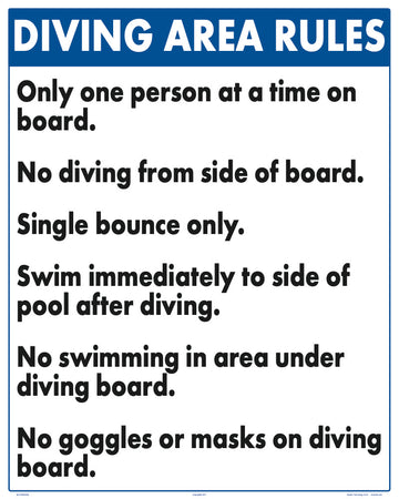Diving Area Rules Sign - 24 x 30 Inches on Styrene Plastic