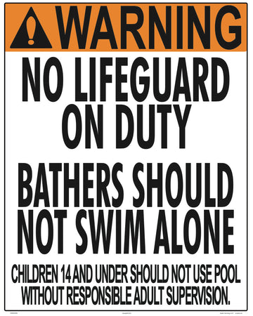 Utah No Lifeguard Warning Sign (14 Years and Under) - 24 x 30 Inches on Styrene Plastic