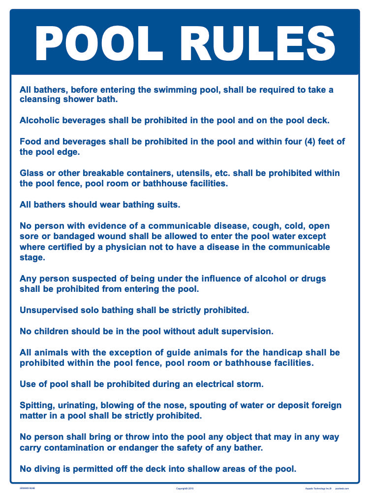 Delaware Pool Rules Sign - 18 x 24 Inches on Heavy-Duty Aluminum