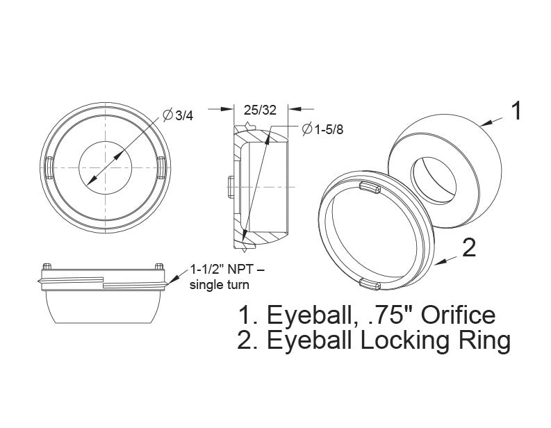 Eyeball and Nut Replacement - 3/4 Inch Orifice - White