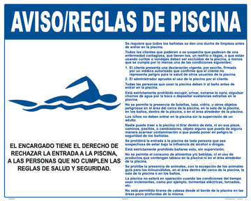 California Pool Rules With Graphic Sign in Spanish - 30 x 24 Inches on Heavy-Duty Aluminum