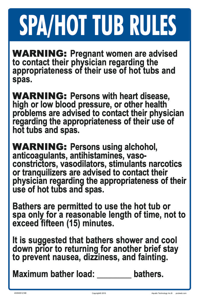 Rhode Island Spa/Hot Tub Rules Sign - 12 x 18 Inches on Heavy-Duty Aluminum (Customize or Leave Blank)
