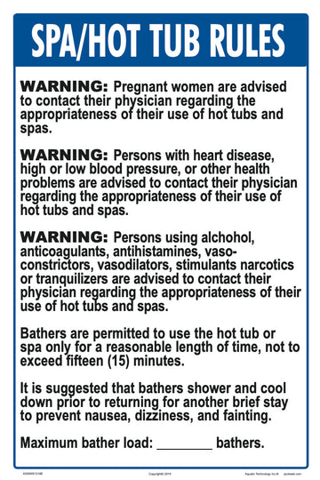 Rhode Island Spa/Hot Tub Rules Sign - 12 x 18 Inches on Heavy-Duty Aluminum (Customize or Leave Blank)