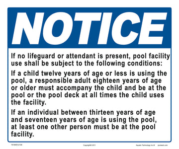 Washington Notice Lifeguard and Attendant Statement Sign - 12 x 10 Inches on Heavy-Duty Aluminum