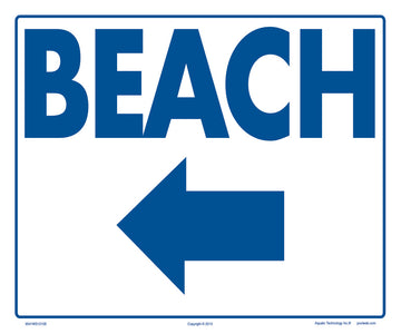 Beach Arrow Left Sign - 12 x 10 Inches on Styrene Plastic