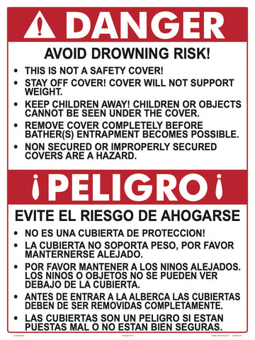 Danger Pool Cover Sign in English/Spanish - 18 x 24 Inches on Heavy-Duty Aluminum