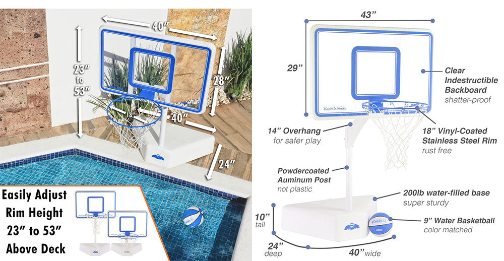 Splash and Shoot Clear Pool Basketball Game - Blue