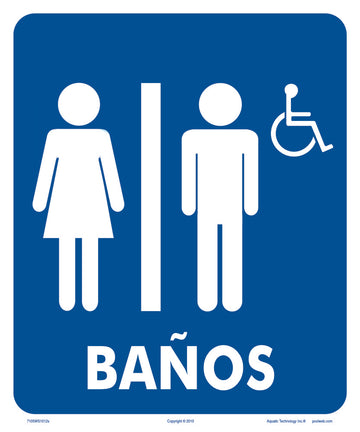 Restrooms/Wheelchair in Spanish - 10 x 12 Inch on Vinyl Stick-on