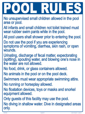 Maine Pool Rules for Diving Pools Sign - 18 x 24 Inches on Styrene Plastic