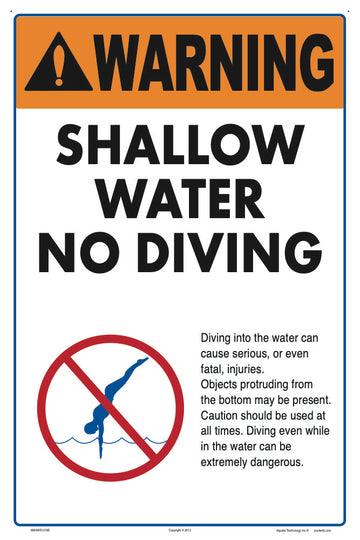 Shallow Water No Diving Warning Sign - 12 x 18 Inches on Heavy-Duty Aluminum