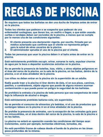 California Pool Rules Sign in Spanish - 18 x 24 Inches on Heavy-Duty Aluminum