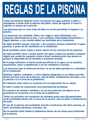 Nevada Pool Rules Sign in Spanish - 18 x 24 Inches on Styrene Plastic