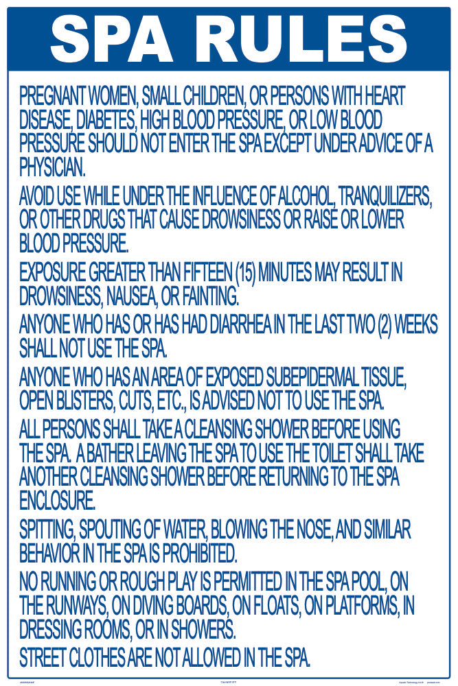 Indiana Spa Rules Sign - 24 x 36 Inches on Heavy-Duty Aluminum