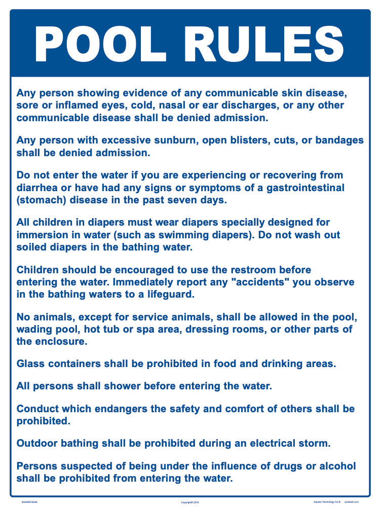 New Jersey Pool Rules Sign - 18 x 24 Inches on Heavy-Duty Aluminum