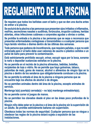 Arizona Pool Rules Sign in Spanish - 18 x 24 Inches on Heavy-Duty Aluminum