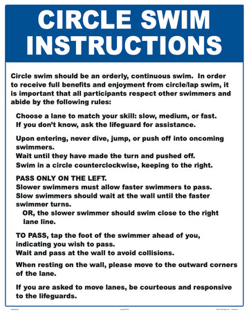 Circle Swim Instructions Sign - 24 x 30 Inches on Styrene Plastic