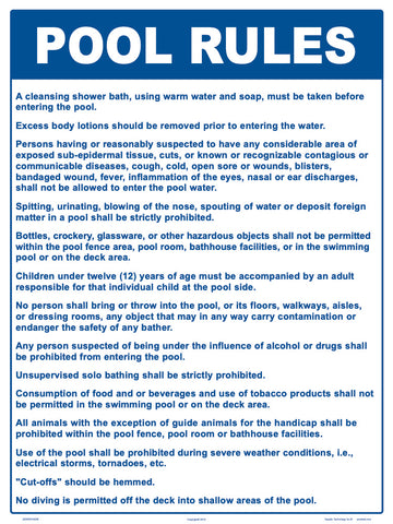 Oklahoma Pool Rules Sign - 18 x 24 Inches on Heavy-Duty Aluminum
