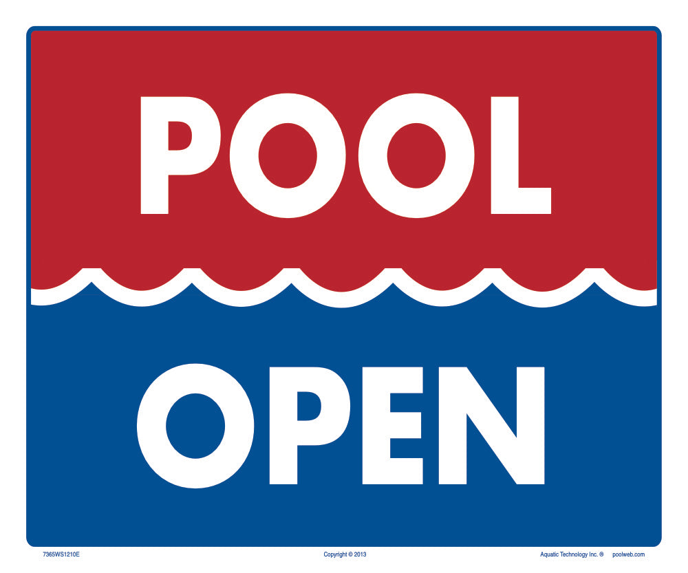 Pool Open (Red/Blue) Sign - 12 x 10 Inches on Heavy-Duty Aluminum