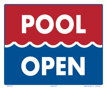 Pool Open (Red/Blue) Sign - 12 x 10 Inches on Heavy-Duty Aluminum