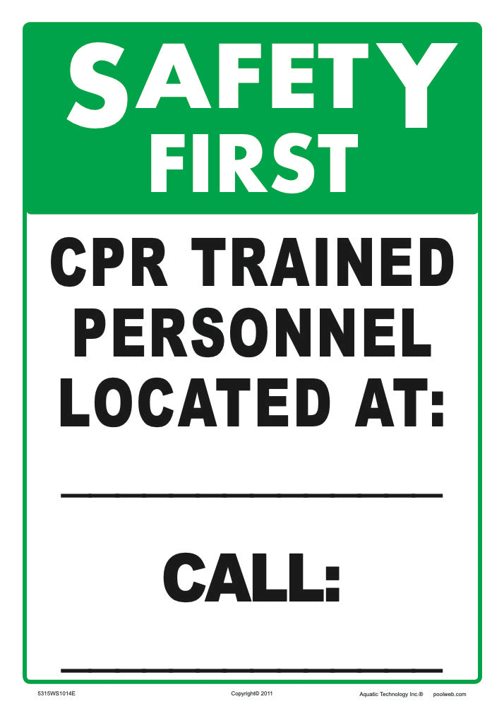 Safety First CPR Personnel Sign - 10 x 14 Inches on Heavy-Duty Aluminum (Customize or Leave Blank)