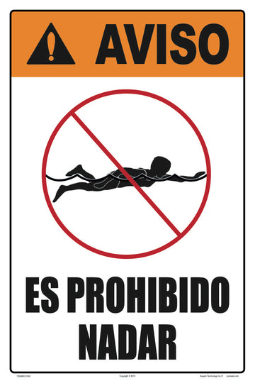 No Swimming Allowed Warning Sign in Spanish - 12 x 18 Inches on Styrene Plastic