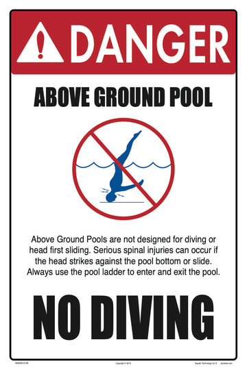 Danger No Diving Above Ground Pool Sign - 12 x 18 Inches on Heavy-Duty Aluminum