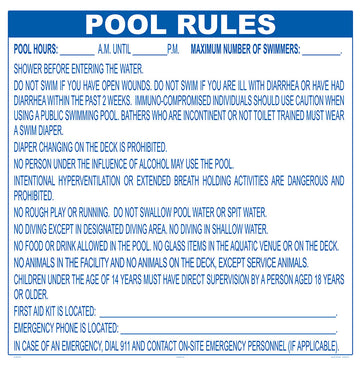 Oregon Pool Rules Sign - 36 x 36 Inches on Heavy-Duty Aluminum (Customize or Leave Blank)