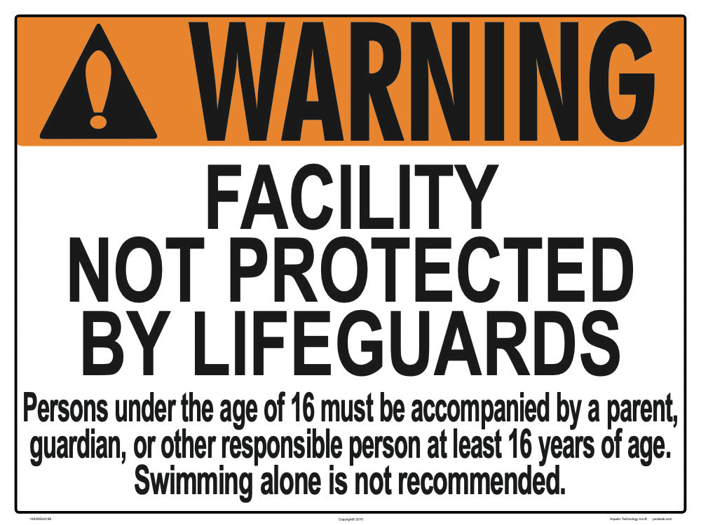 Illinois Facility Not Protected by Lifeguards Sign - 24 x 18 Inches on Styrene Plastic