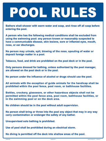 Alaska Pool Rules Sign - 18 x 24 Inches on Heavy-Duty Aluminum