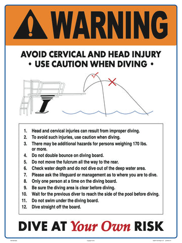 Dive at Your Own Risk Instructional Warning Sign - 18 x 24 Inches on Heavy-Duty Aluminum